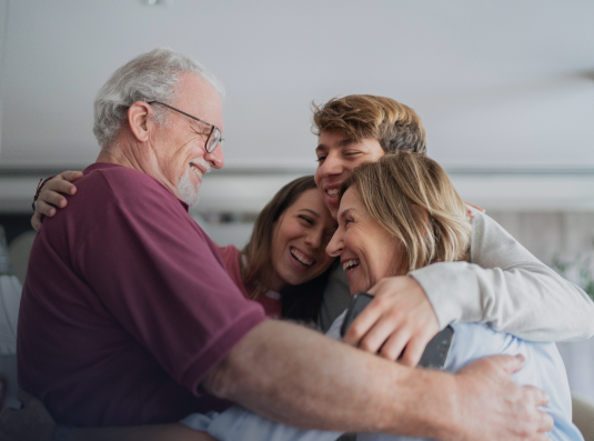 happy family hugging